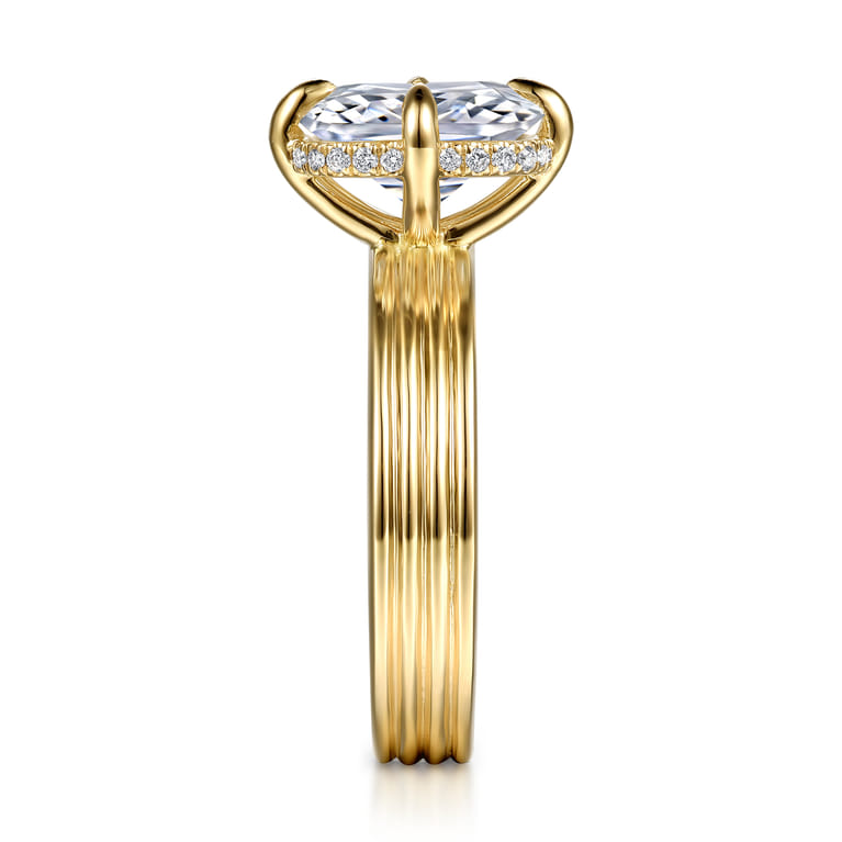 Cassandra - 14K Yellow Gold Compass Prong Elongate Cushion Diamond Engagement Ring - 0.09 ct - Shot 5