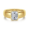 Elza - 14K Yellow Gold Bezel Prong Wide Band Emerald Diamond Engagement Ring - 0.14 ct
