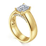 Elza - 14K Yellow Gold Bezel Prong Wide Band Emerald Diamond Engagement Ring - 0.14 ct