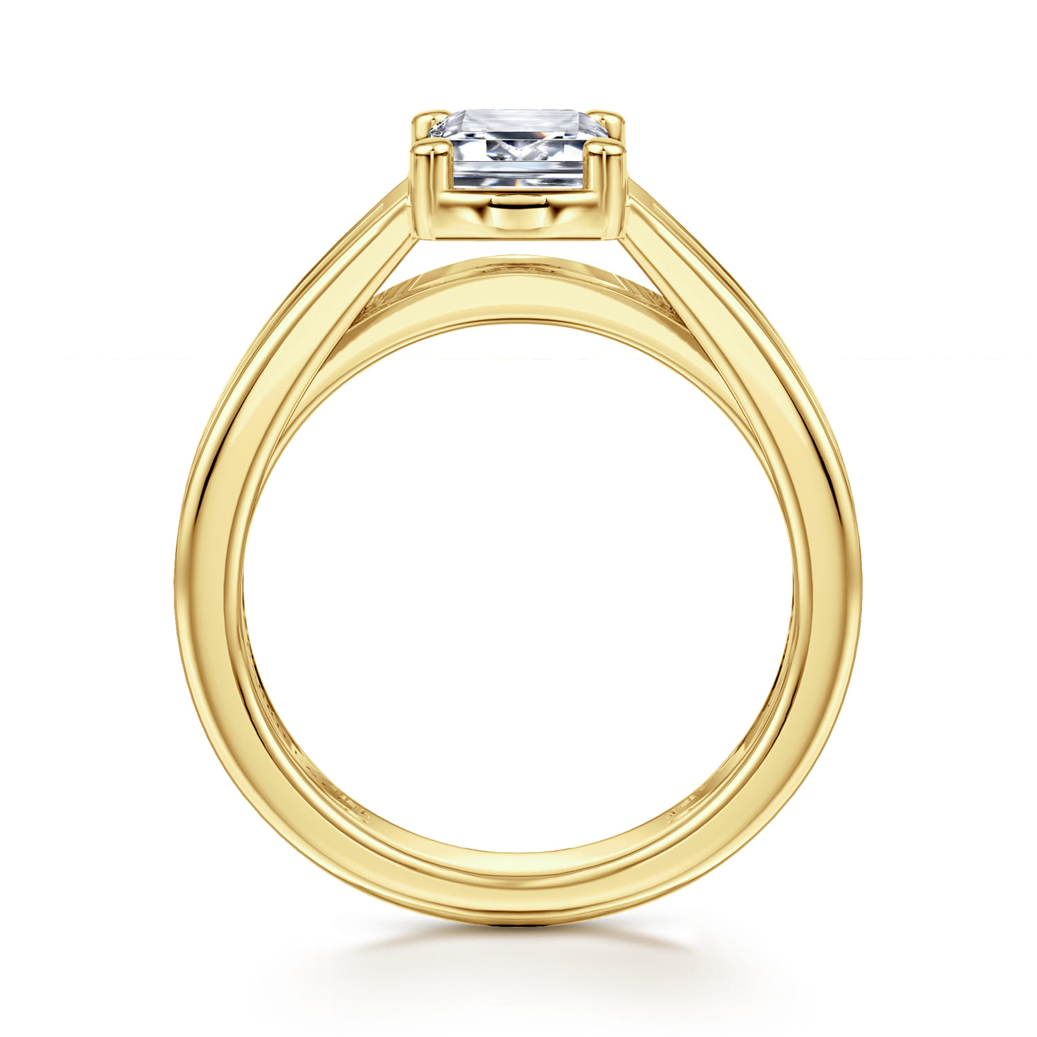 Dennise - 14K Yellow Gold Wide Band Emerald Cut Diamond Engagement Ring - 0.5 ct - Shot 2