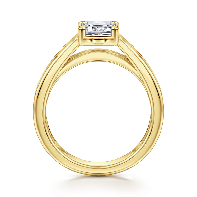 Dennise - 14K Yellow Gold Wide Band Emerald Cut Diamond Engagement Ring - 0.5 ct - Shot 2