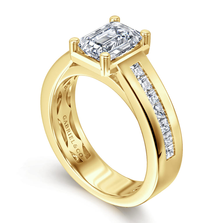 Dennise - 14K Yellow Gold Wide Band Emerald Cut Diamond Engagement Ring - 0.5 ct - Shot 3