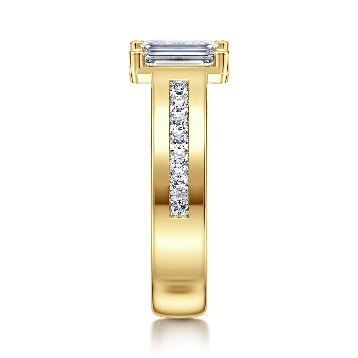 Dennise - 14K Yellow Gold Wide Band Emerald Cut Diamond Engagement Ring - 0.5 ct - Shot 4