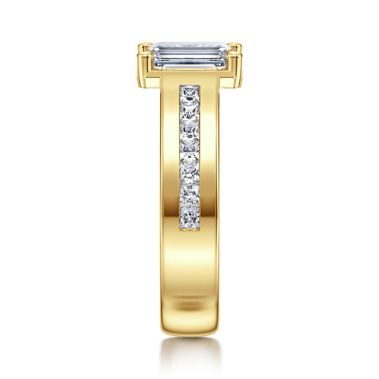 Dennise - 14K Yellow Gold Wide Band Emerald Cut Diamond Engagement Ring - 0.5 ct - Shot 4