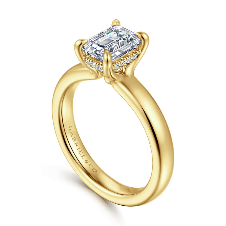 Neema - 14K Yellow Gold Emerald Cut Diamond Engagement Ring - 0.07 ct - Shot 3