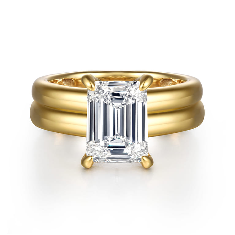 Robin - 14K Yellow Gold Emerald Cut Diamond Engagement Ring - 0.1 ct - Shot 1