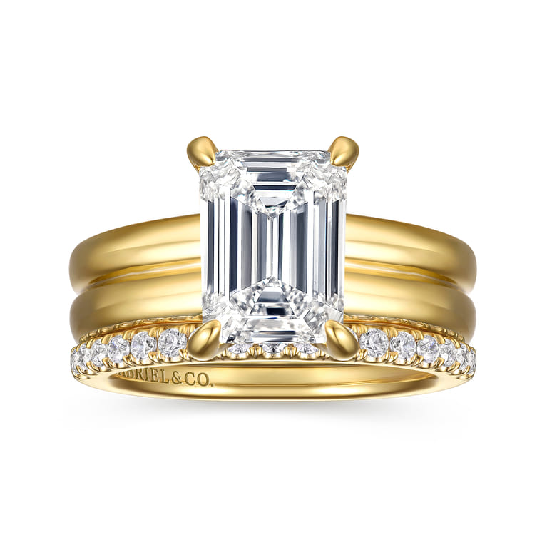Robin - 14K Yellow Gold Emerald Cut Diamond Engagement Ring - 0.1 ct - Shot 4