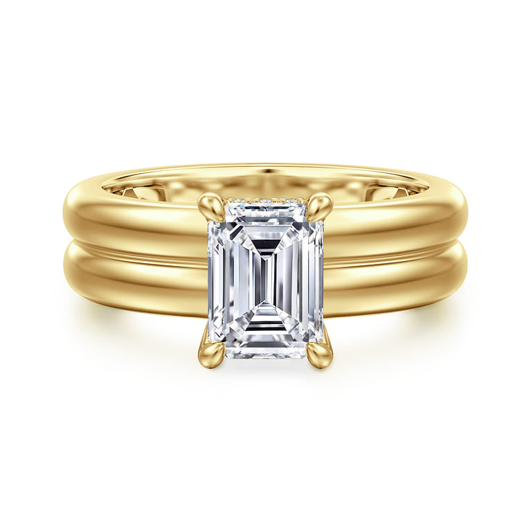 Robin - 14K Yellow Gold Emerald Cut Diamond Engagement Ring - 0.08 ct - Shot 1