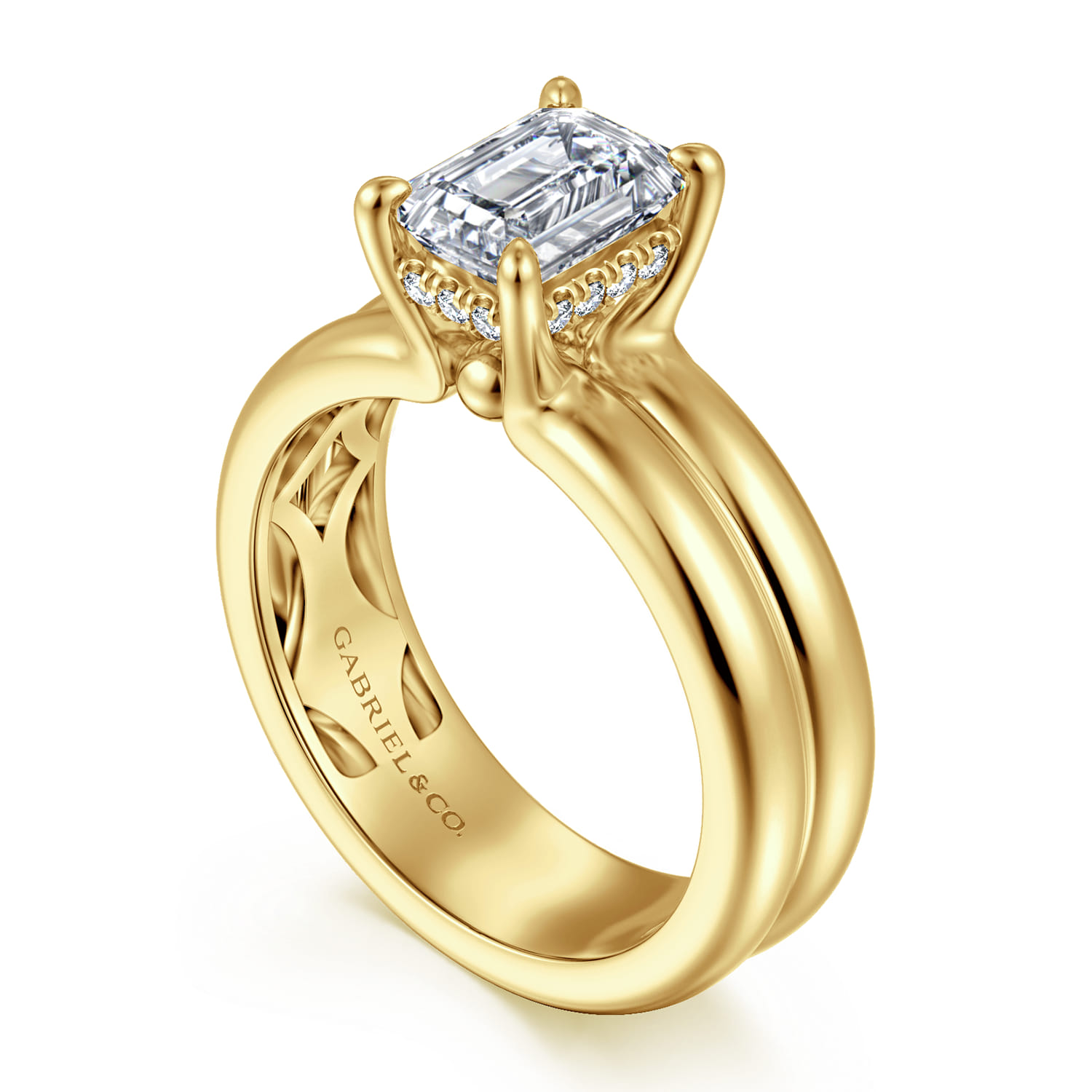 Robin - 14K Yellow Gold Emerald Cut Diamond Engagement Ring - 0.08 ct - Shot 3