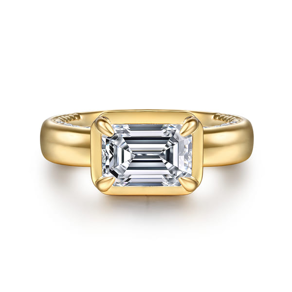 Emerald Cut Wide Band Ring in 14k Yellow Gold Gabriel Co