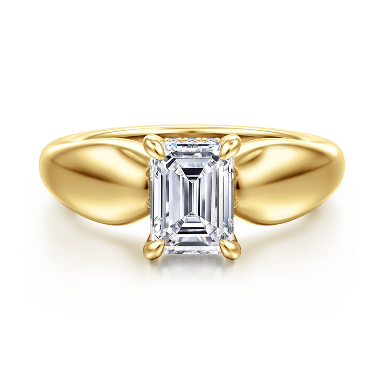 Raven - 14K Yellow Gold Emerald Cut Diamond Engagement Ring - 0.08 ct - Shot 1