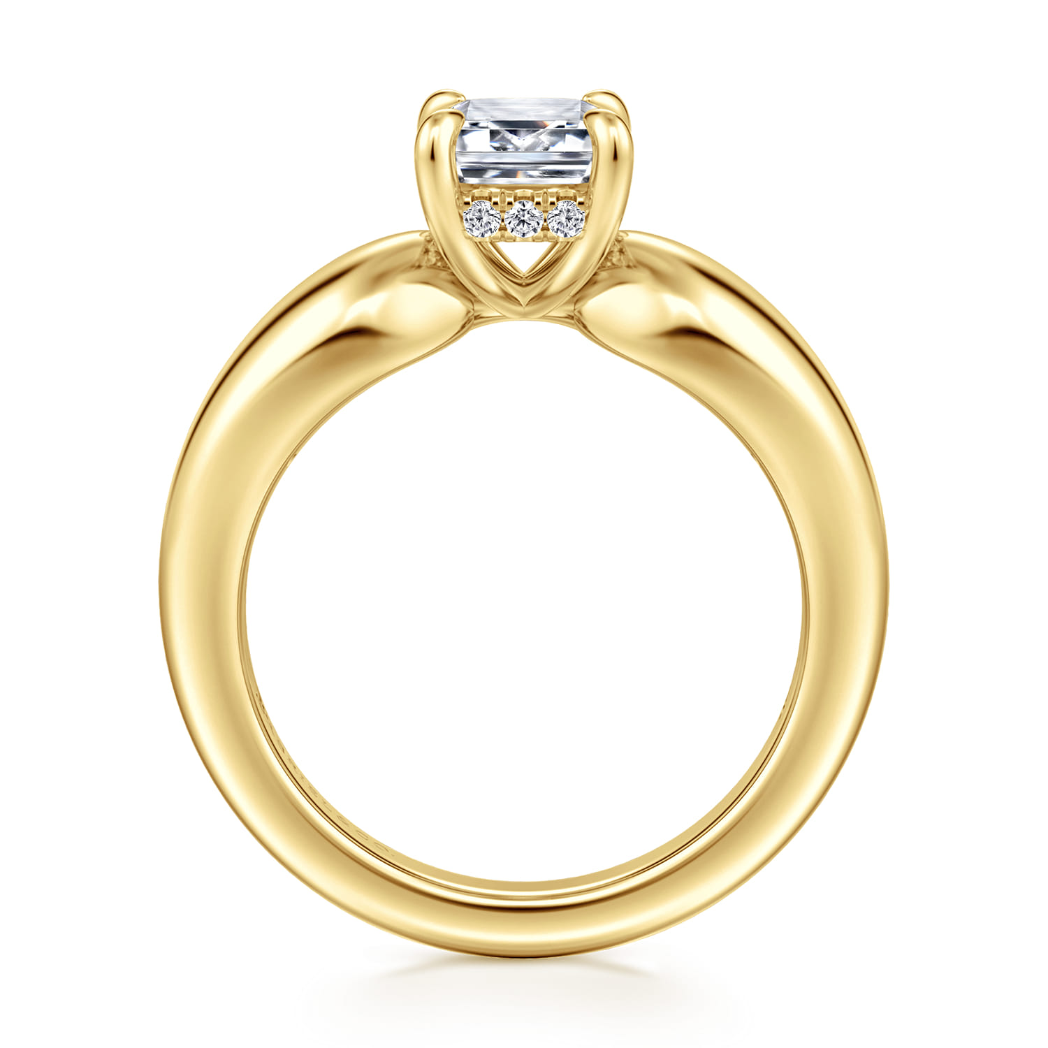 Raven - 14K Yellow Gold Emerald Cut Diamond Engagement Ring - 0.08 ct - Shot 2