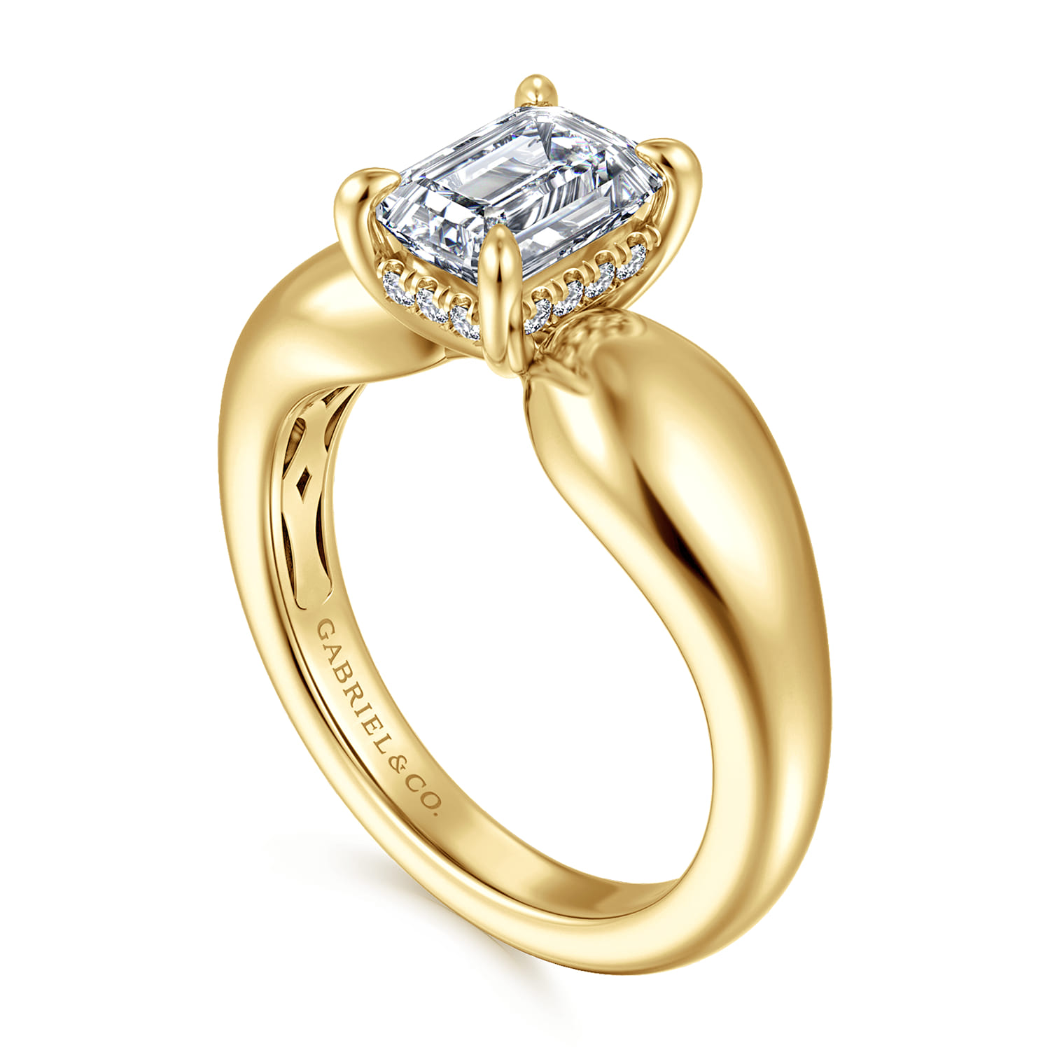 Raven - 14K Yellow Gold Emerald Cut Diamond Engagement Ring - 0.08 ct - Shot 3