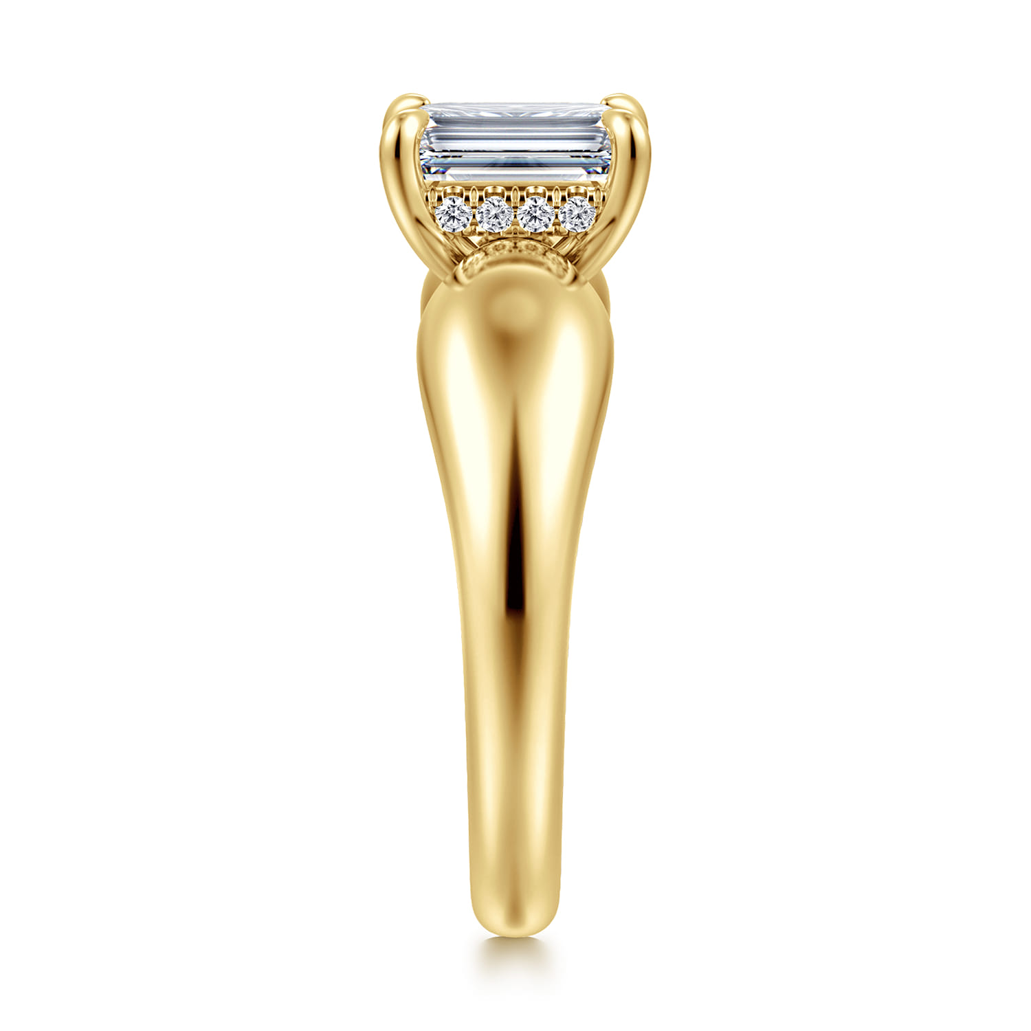 Raven - 14K Yellow Gold Emerald Cut Diamond Engagement Ring - 0.08 ct - Shot 4