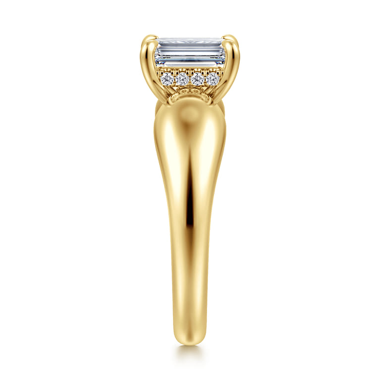 Raven - 14K Yellow Gold Emerald Cut Diamond Engagement Ring - 0.08 ct - Shot 4
