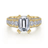 Rebecca - Vintage Inspired 14K Yellow Gold Wide Band Emerald Cut Diamond Channel Set Engagement Ring - 1.28 ct