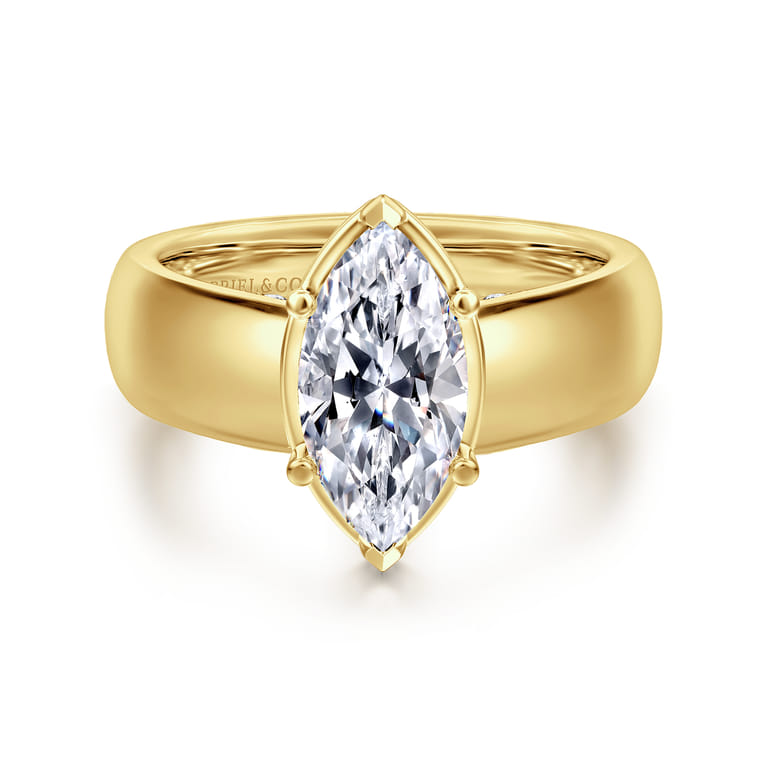Elza - 14K Yellow Gold Bezel Prong Wide Band Marquise Diamond Engagement Ring - 0.14 ct - Shot 1