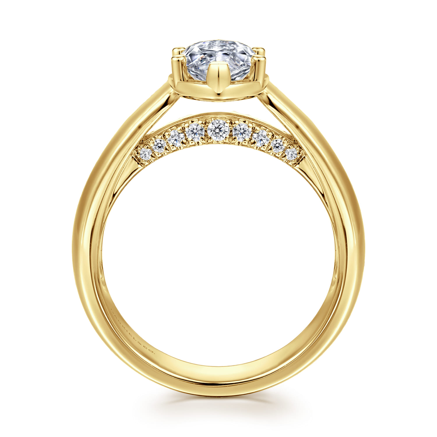 Elza - 14K Yellow Gold Bezel Prong Wide Band Marquise Diamond Engagement Ring - 0.14 ct - Shot 2