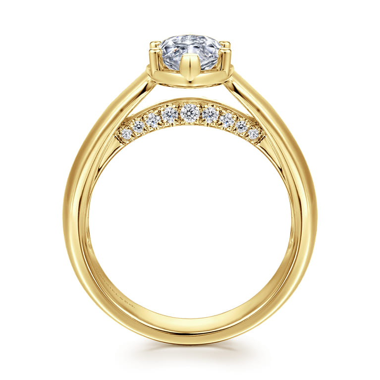 Elza - 14K Yellow Gold Bezel Prong Wide Band Marquise Diamond Engagement Ring - 0.14 ct - Shot 2