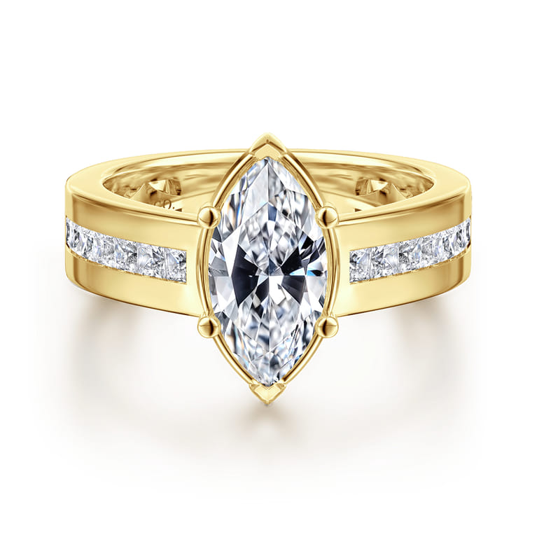 Dennise - 14K Yellow Gold Wide Band Marquise Shape Diamond Engagement Ring - 0.5 ct - Shot 1