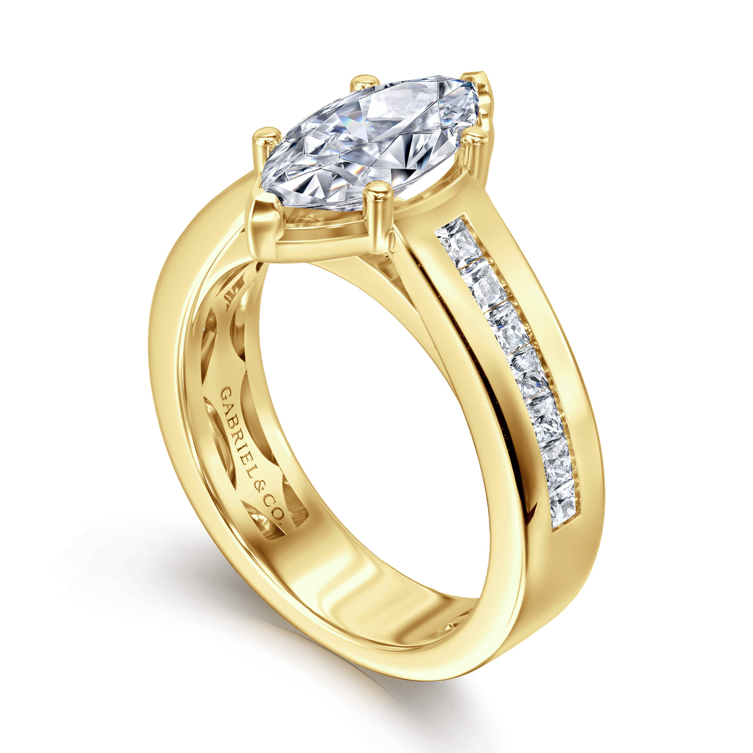 Dennise - 14K Yellow Gold Wide Band Marquise Shape Diamond Engagement Ring - 0.5 ct - Shot 3