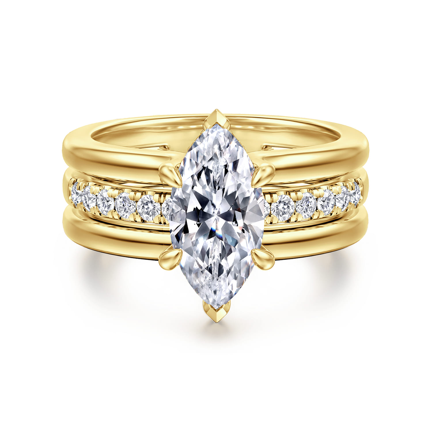 Reeba - 14K Yellow Gold Marquise Shape Diamond Engagement Ring - 0.3 ct - Shot 1