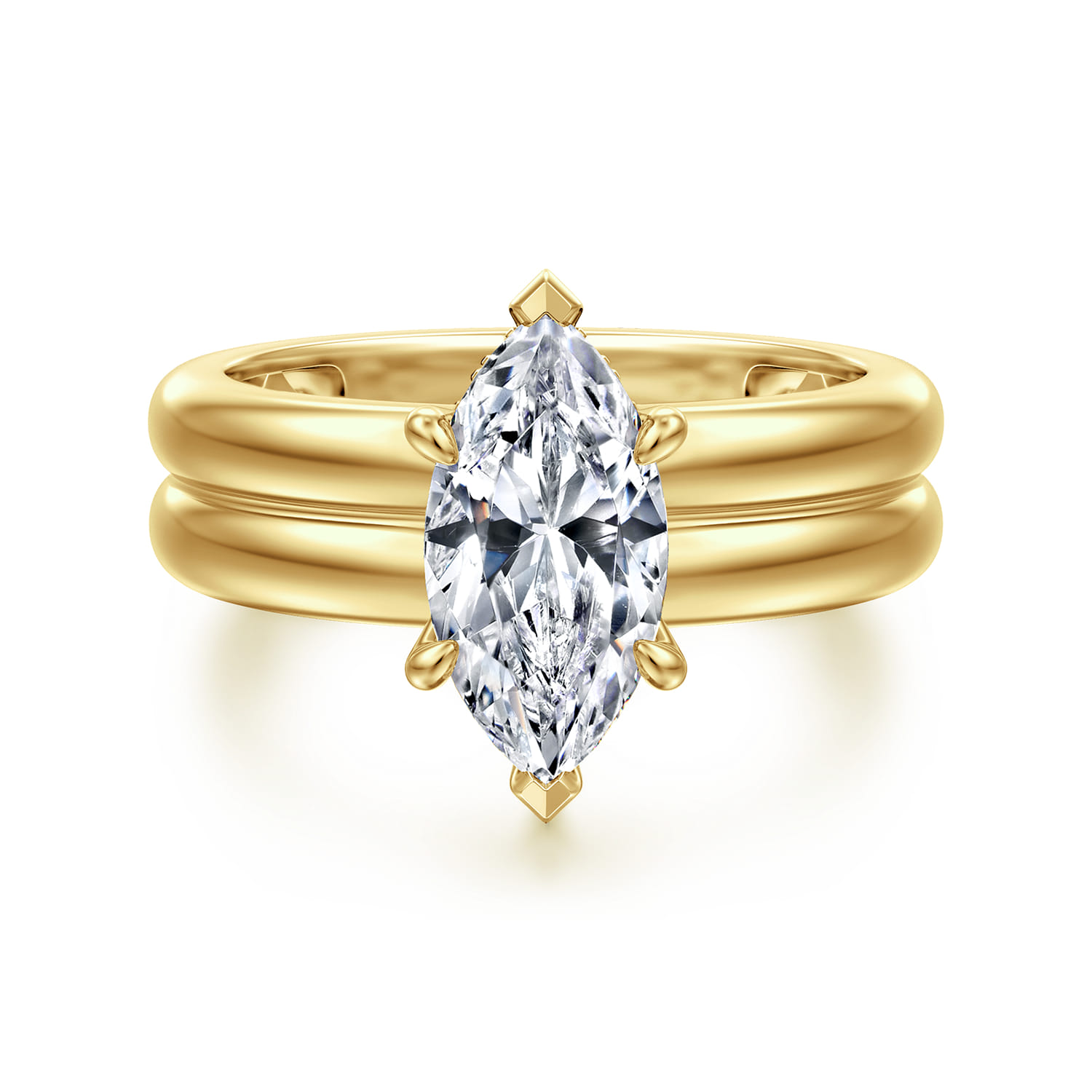 Robin - 14K Yellow Gold Marquise Shape Diamond Engagement Ring - 0.08 ct - Shot 1