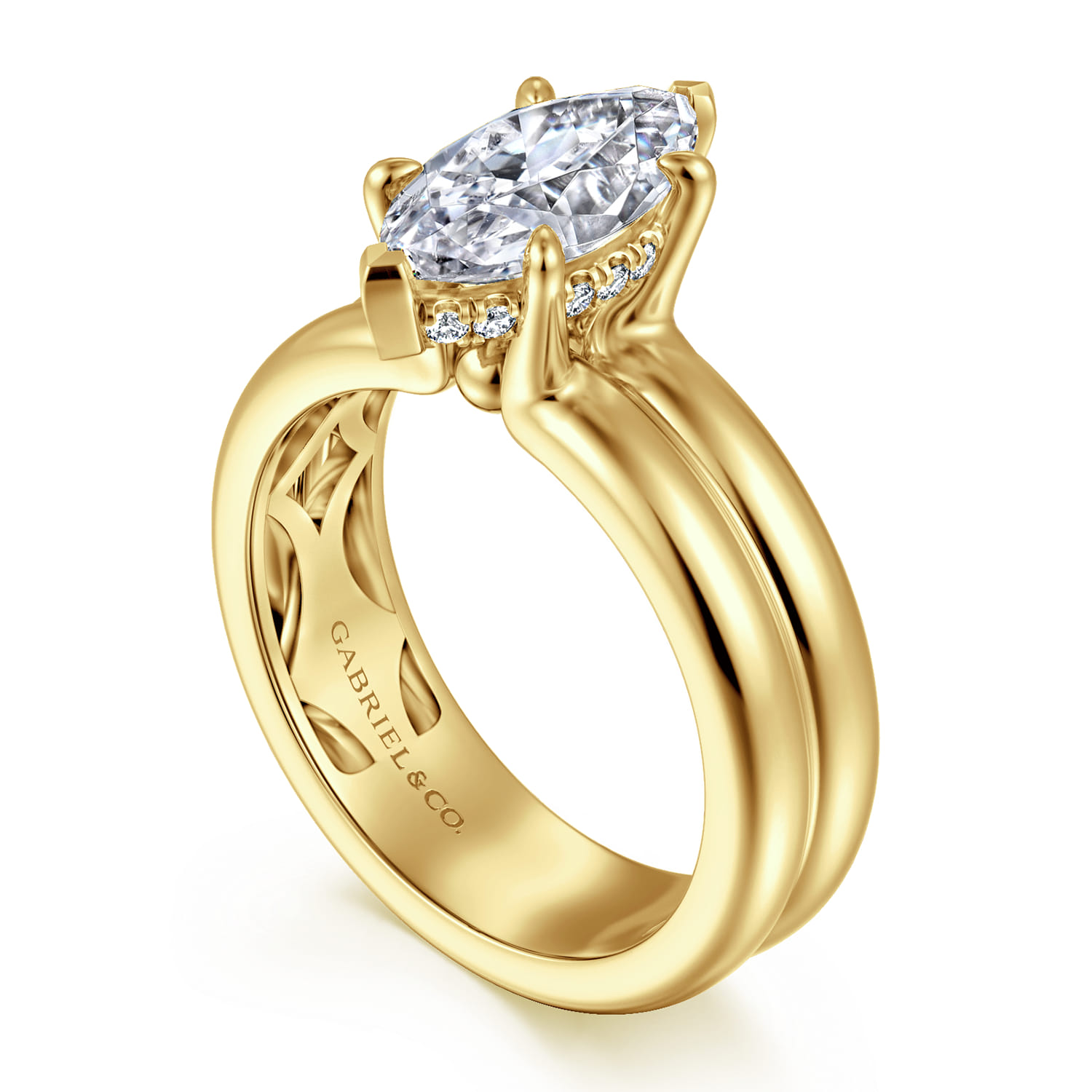 Robin - 14K Yellow Gold Marquise Shape Diamond Engagement Ring - 0.08 ct - Shot 3