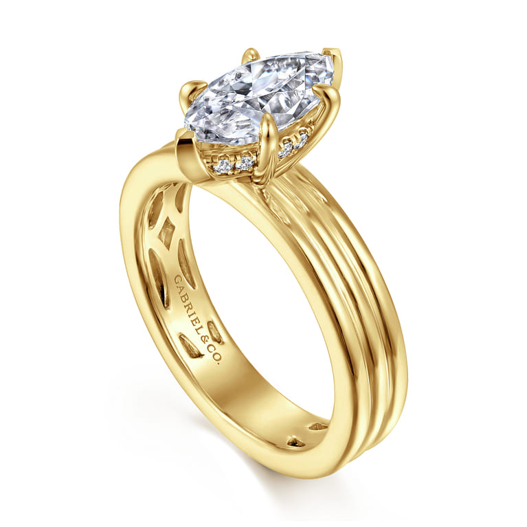 Sela - 14K Yellow Gold Marquise Shape Diamond Engagement Ring - 0.07 ct - Shot 3
