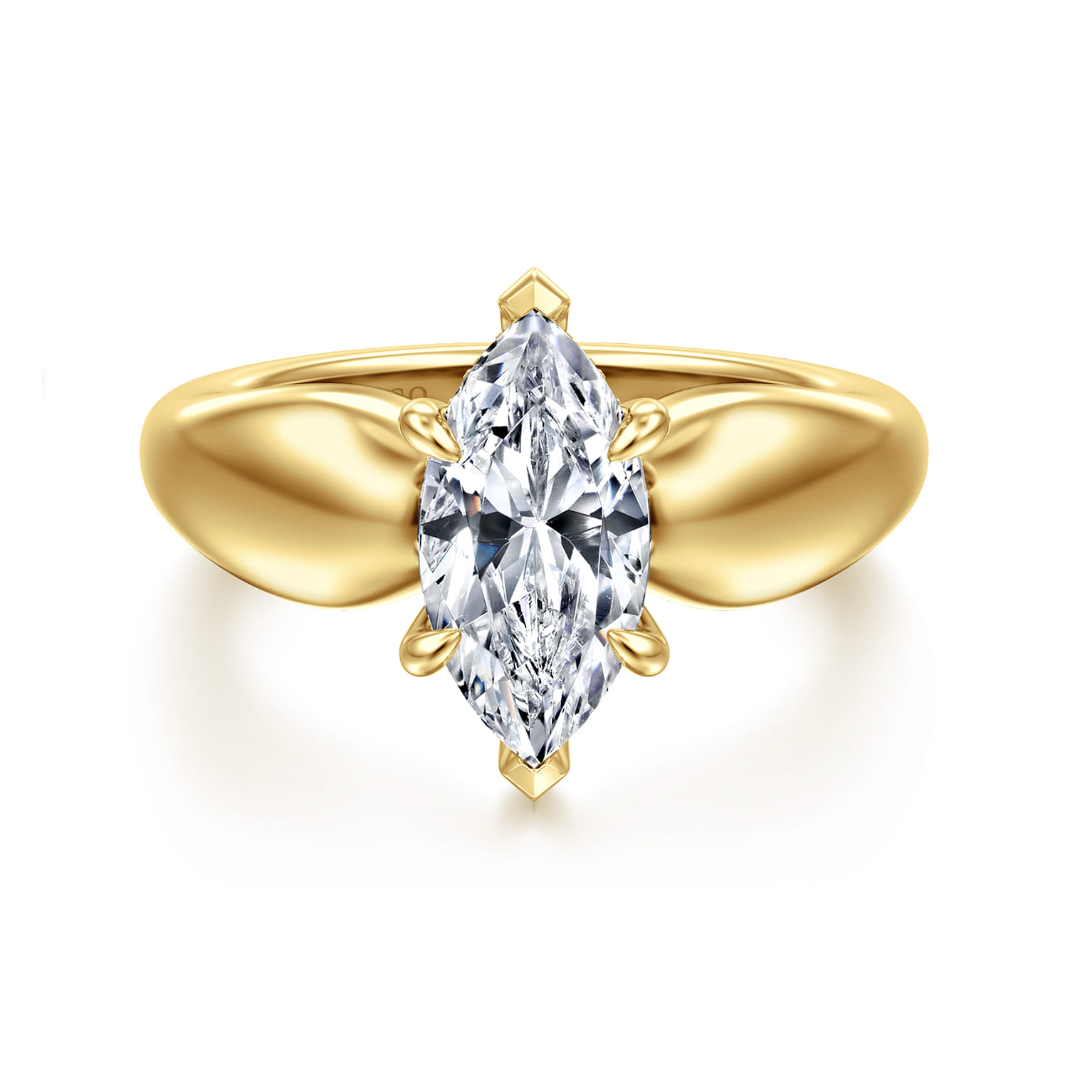 Raven - 14K Yellow Gold Marquise Shape Diamond Engagement Ring - 0.08 ct - Shot 1