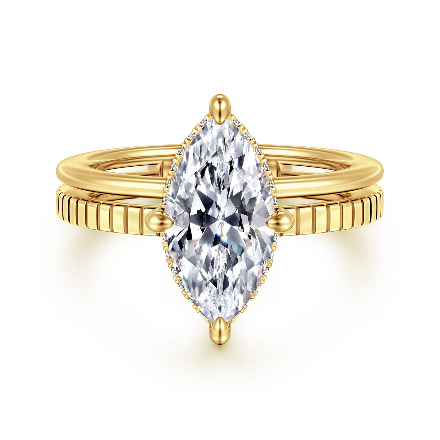 Fabie - 14K Yellow Gold Compass Prong Marquise Diamond Engagement Ring - 0.09 ct - Shot 1