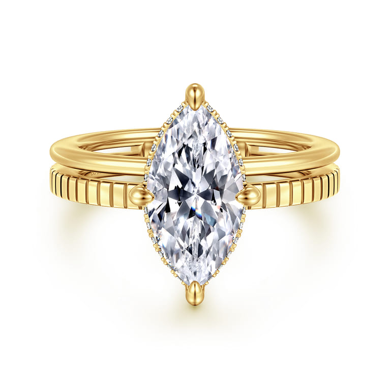 Fabie - 14K Yellow Gold Compass Prong Marquise Diamond Engagement Ring - 0.09 ct - Shot 1
