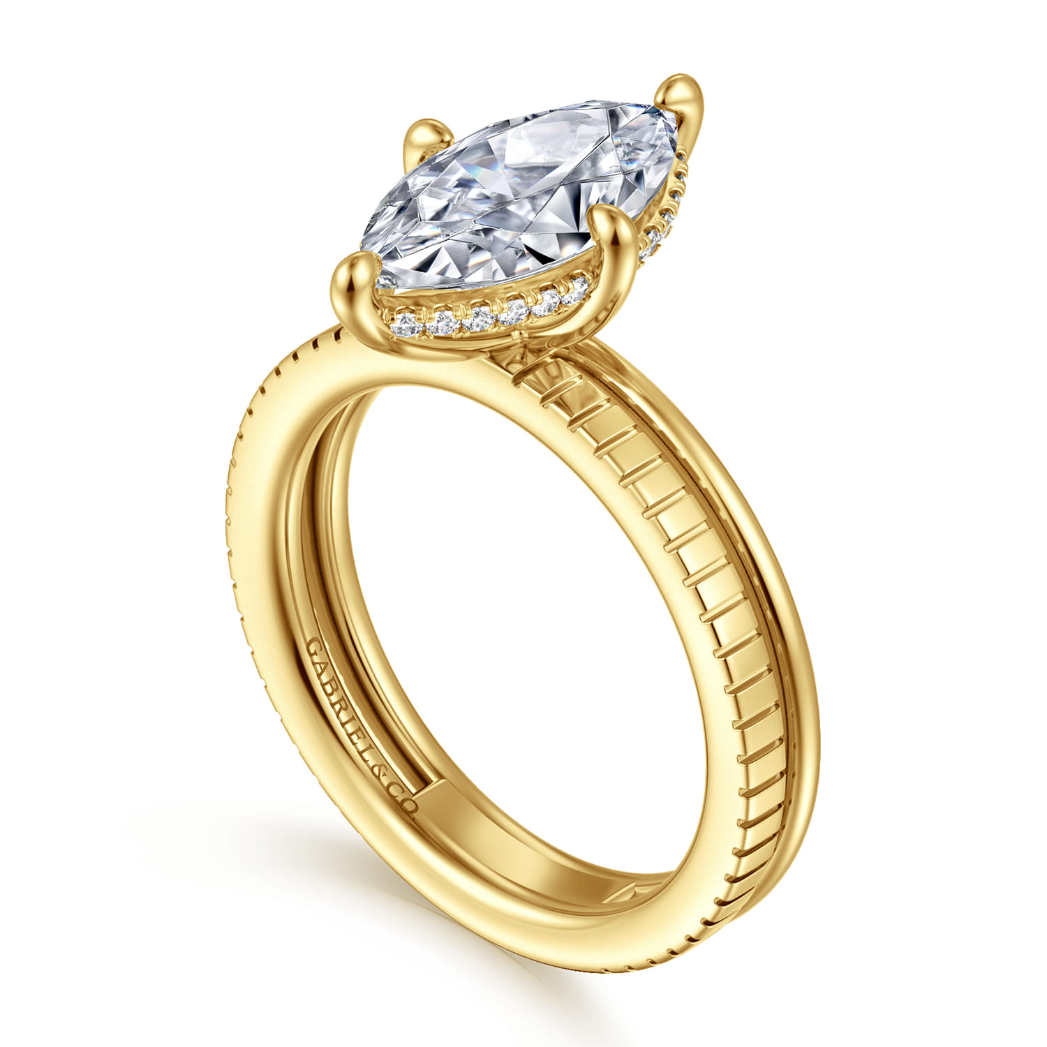 Fabie - 14K Yellow Gold Compass Prong Marquise Diamond Engagement Ring - 0.09 ct - Shot 3
