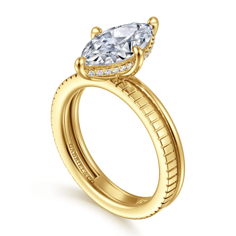Fabie - 14K Yellow Gold Compass Prong Marquise Diamond Engagement Ring - 0.09 ct - Shot 3