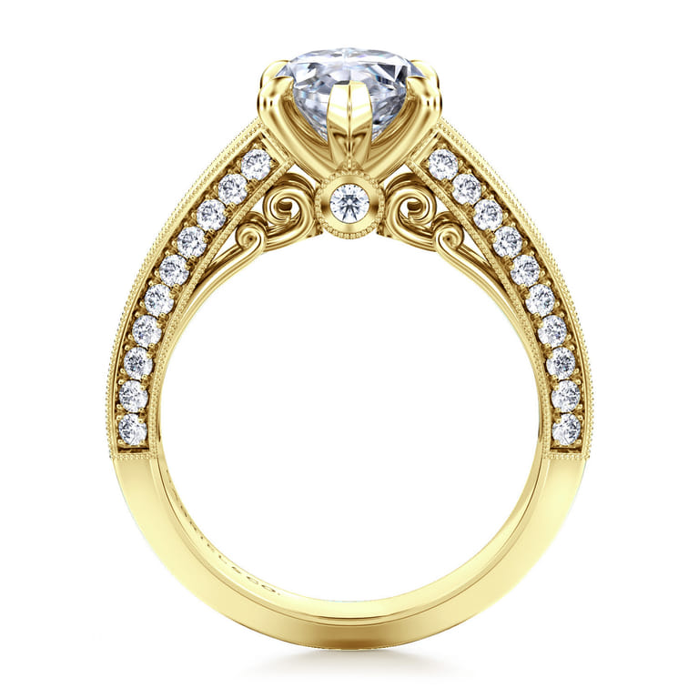 Rebecca - Vintage Inspired 14K Yellow Gold Wide Band Marquise Shape Diamond Channel Set Engagement Ring - 1.28 ct - Shot 2