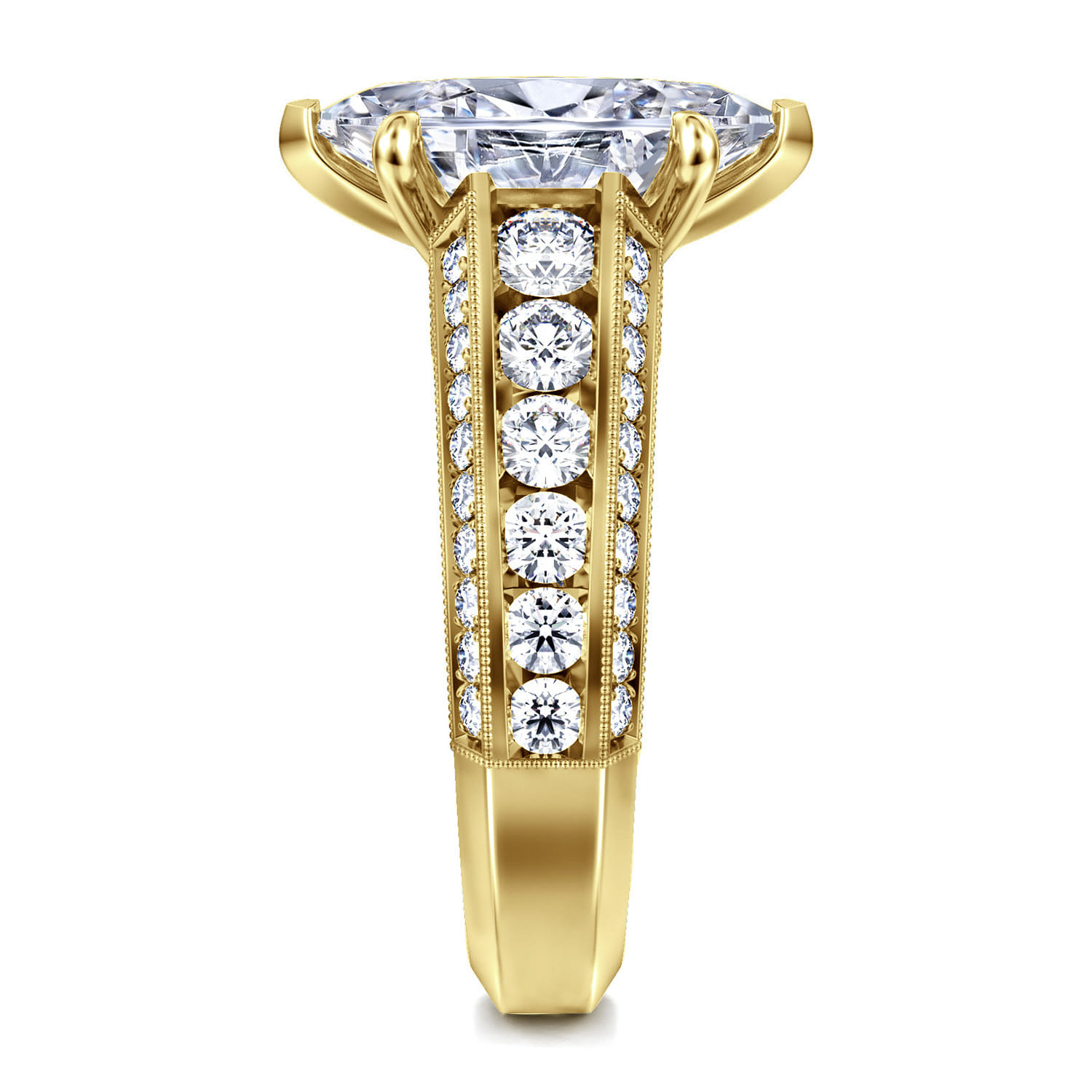 Rebecca - Vintage Inspired 14K Yellow Gold Wide Band Marquise Shape Diamond Channel Set Engagement Ring - 1.28 ct - Shot 5