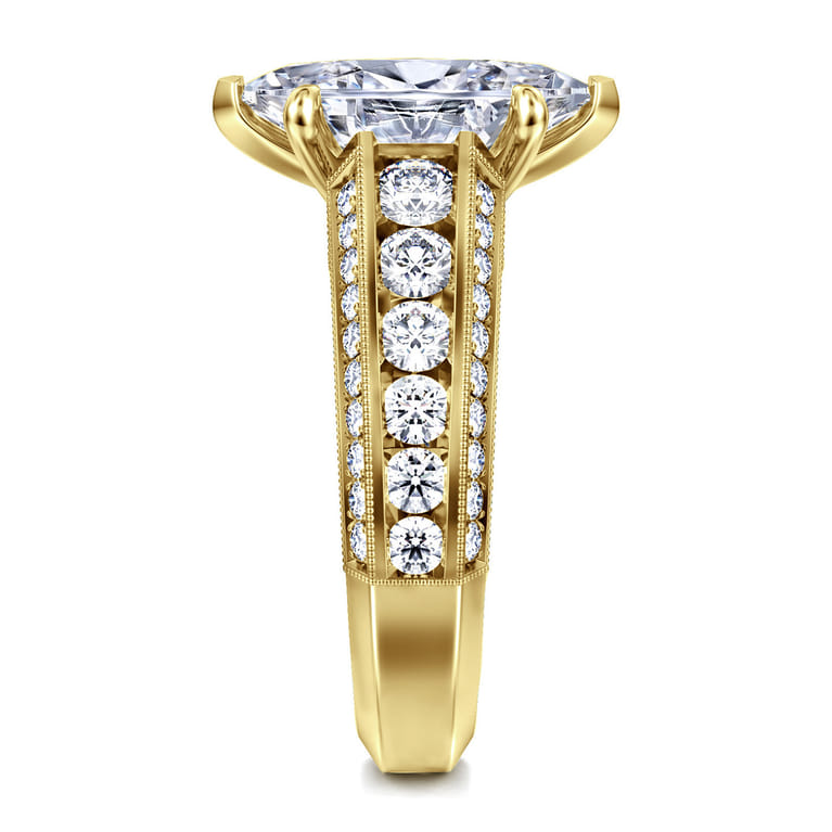 Rebecca - Vintage Inspired 14K Yellow Gold Wide Band Marquise Shape Diamond Channel Set Engagement Ring - 1.28 ct - Shot 5