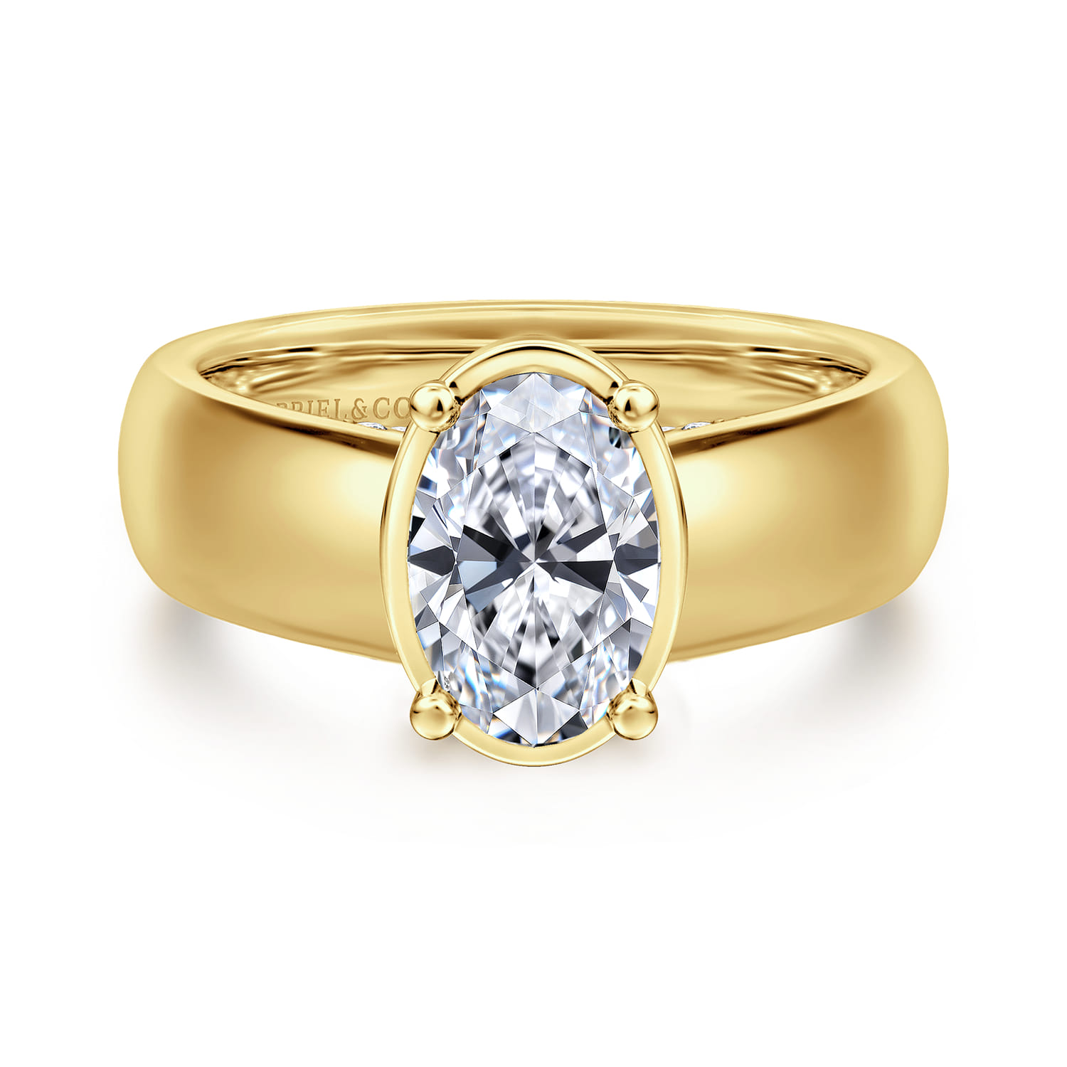 Elza - 14K Yellow Gold Bezel Prong Wide Band Oval Diamond Engagement Ring - 0.14 ct - Shot 1