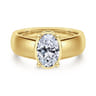 Elza - 14K Yellow Gold Bezel Prong Wide Band Oval Diamond Engagement Ring - 0.14 ct