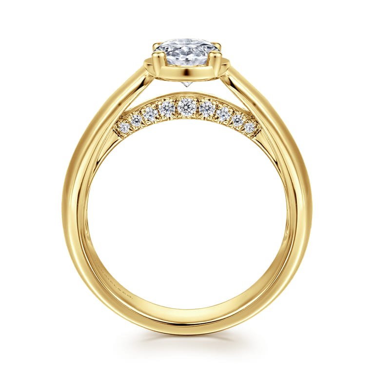 Elza - 14K Yellow Gold Bezel Prong Wide Band Oval Diamond Engagement Ring - 0.14 ct - Shot 2