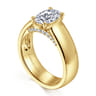 Elza - 14K Yellow Gold Bezel Prong Wide Band Oval Diamond Engagement Ring - 0.14 ct