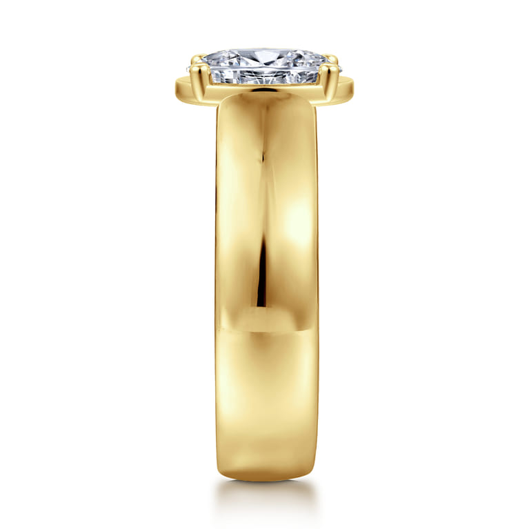 Elza - 14K Yellow Gold Bezel Prong Wide Band Oval Diamond Engagement Ring - 0.14 ct - Shot 4