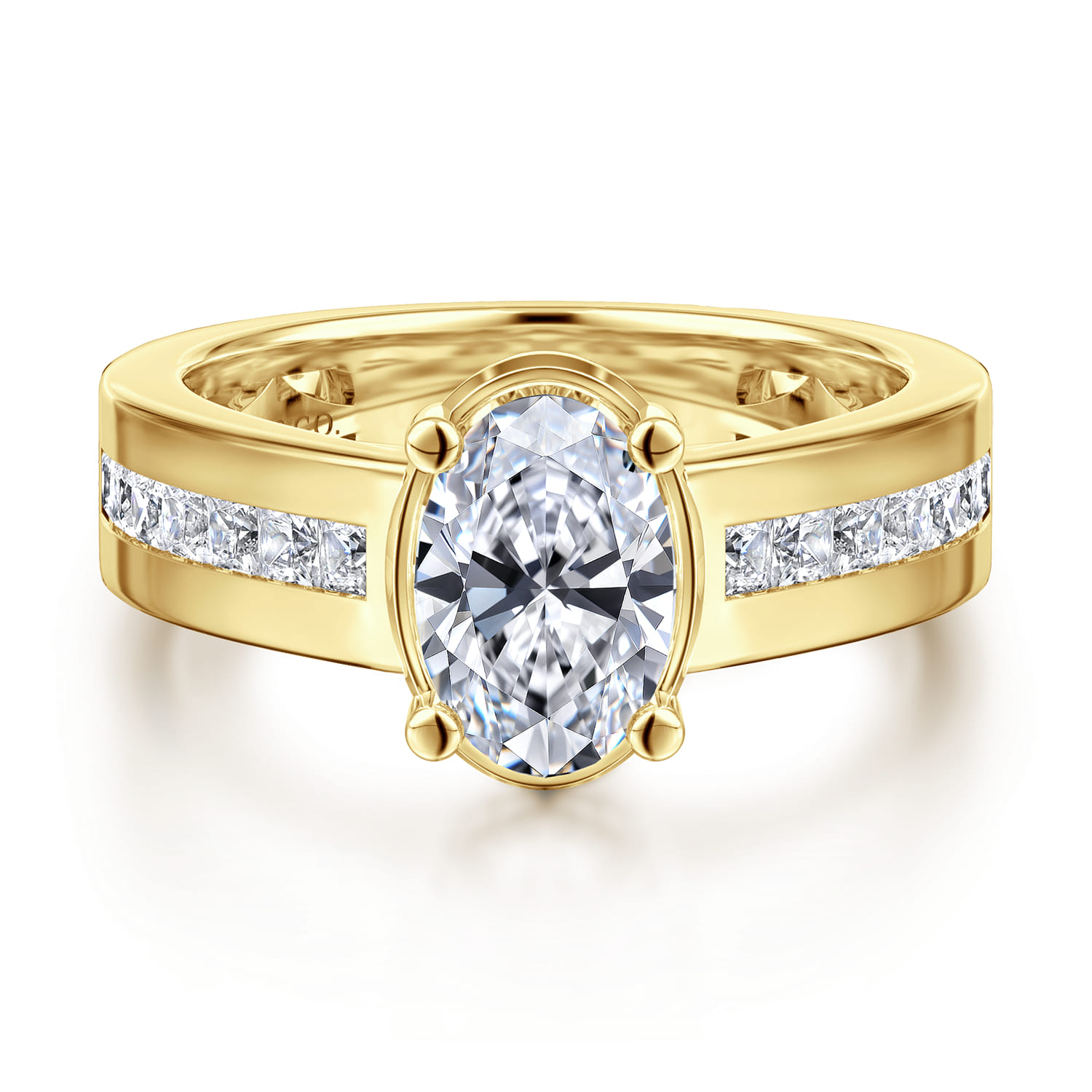 Dennise - 14K Yellow Gold Wide Band Oval Diamond Engagement Ring - 0.5 ct - Shot 1