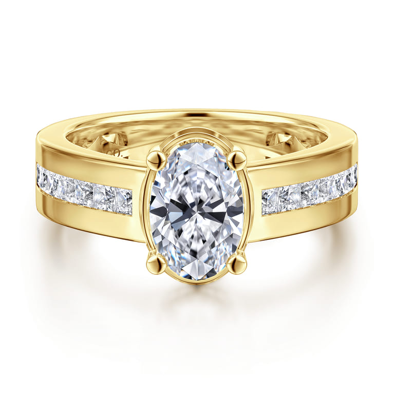 Dennise - 14K Yellow Gold Wide Band Oval Diamond Engagement Ring - 0.5 ct - Shot 1