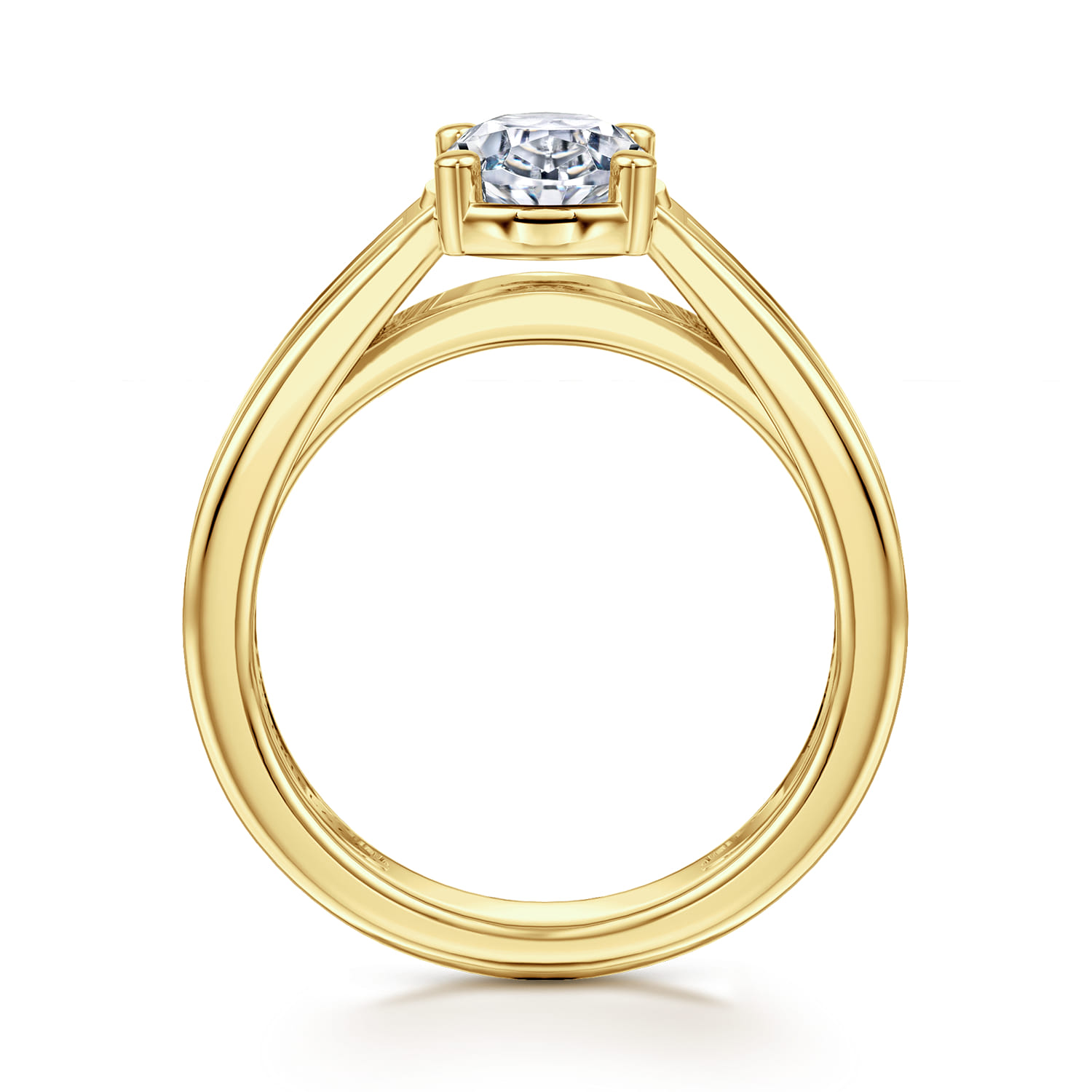 Dennise - 14K Yellow Gold Wide Band Oval Diamond Engagement Ring - 0.5 ct - Shot 2