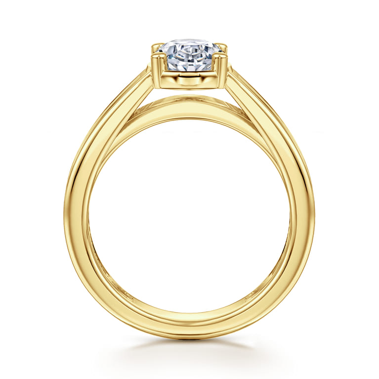 Dennise - 14K Yellow Gold Wide Band Oval Diamond Engagement Ring - 0.5 ct - Shot 2