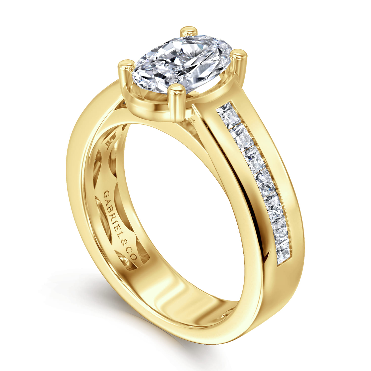Dennise - 14K Yellow Gold Wide Band Oval Diamond Engagement Ring - 0.5 ct - Shot 3