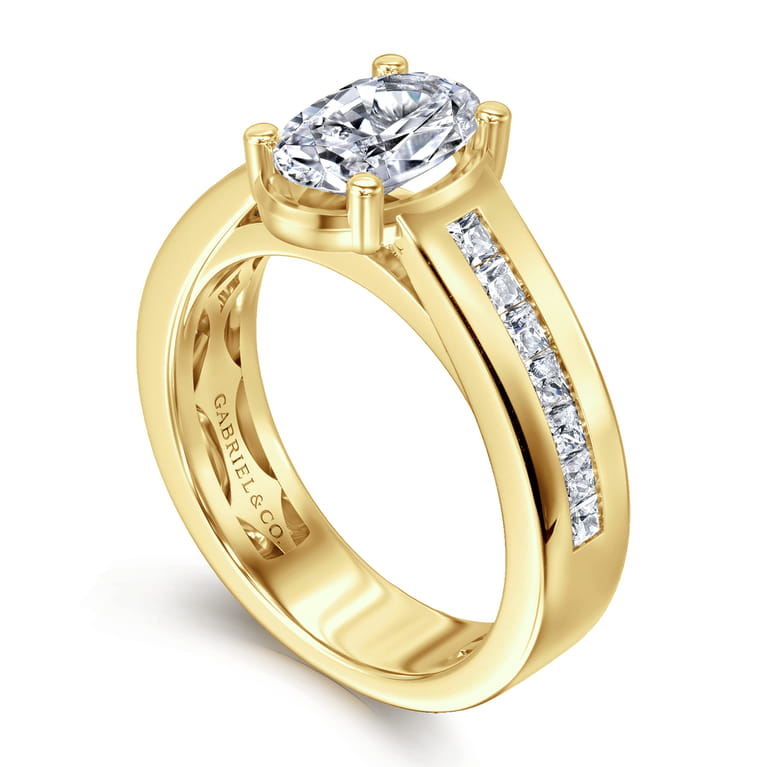 Dennise - 14K Yellow Gold Wide Band Oval Diamond Engagement Ring - 0.5 ct - Shot 3