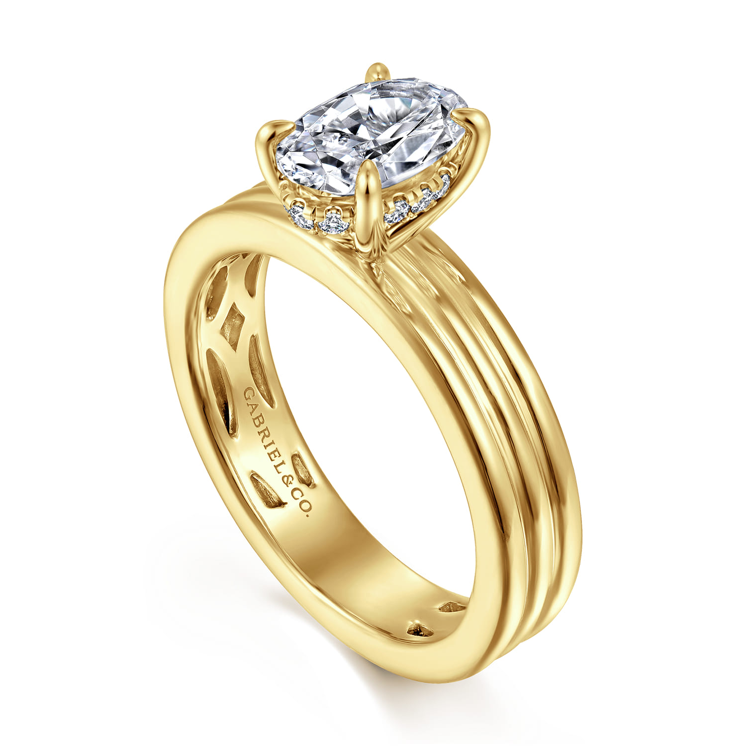 Sela - 14K Yellow Gold Oval Diamond Engagement Ring - 0.07 ct - Shot 3