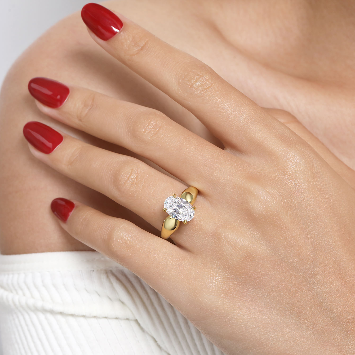 Raven - 14K Yellow Gold Oval Diamond Engagement Ring - 0.11 ct - Shot 6